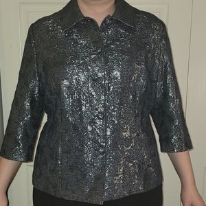 Alfred Dunner woman paisley blue button up blazer with front pockets size 16W